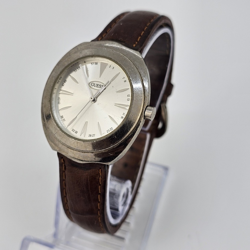 VTG Guess Women's Watch 32MM Gray Dial Brown Leather Bands New Battery - Picture 2 of 13
